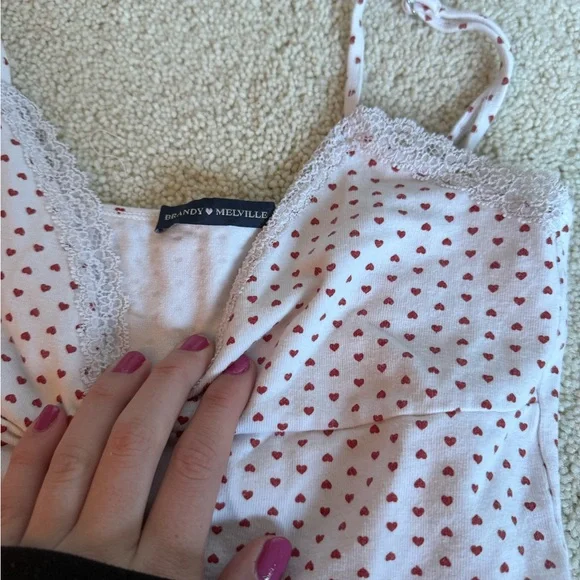 Brandy Melville White Camisole with Red Hearts - Picture 2 of 4
